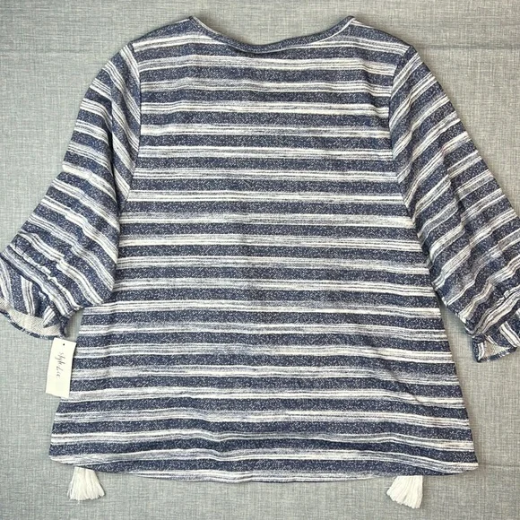 Style & Co Blue & White Stripe Drawstring Hem Sweatshirt Top Size Medium - Picture 5 of 5